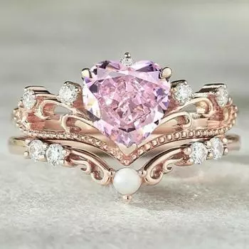 Luxury New Rose Gold Crown Ring, Inlaid with Pink Love Zircon Ring European Beautiful Women Jewelry No. 6