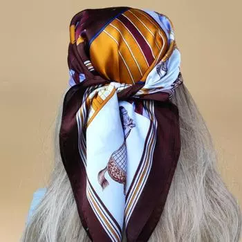 Luxury New Style Square Headscarf Design 70X70CM Silk Hijab Women Sunscreen Beach Kerchief Popular The Four Seasons Scarves 70X70CM