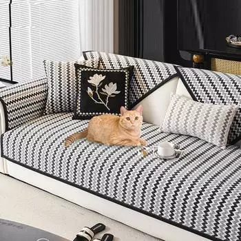 Luxury Non-slip Sofas Towel Couch Cover Wavy Line Sofa Seat Pad Furniture Protection Covers Chenille Sofa Covers for Living Room 70x70cm 1pcs