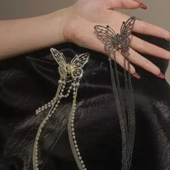 Luxury Pearl Butterfly Hair Clips Rhinestone Tassel Hair Claw Women Temperament Hairpin Ponytail Clip Headwear Hair Accessories серебряный