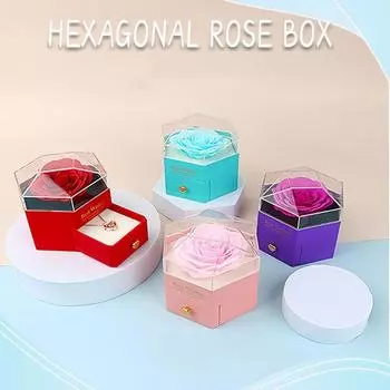 Luxury Pendant Necklace Box Rose Flower Wedding Storage Case Jewelry Ring Box For Girlfriend Gift фиолетовый
