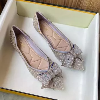 Luxury pointed single shoe women s 2024 new shallow mouthed versatile soft sole French flat shoes large women s shoes 41-43 34 абрикосовый