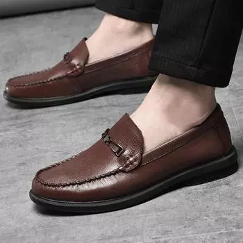 Luxury Quality Loafers Men s Slip-On Leather Brown Designer Men Shoes Soft Sole Comfortable Leather Shoes Business Dress Fashion 37 чёрный