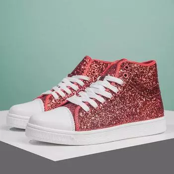 Luxury Red Designer Shoes Women High top Sneakers Lightweight Women s Vulcanized Shoes Fashion Glitter Sneakers Woman Size 41 35