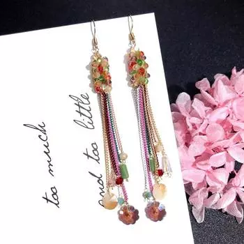 Luxury retro handmade crystal earrings femininity versatile long fringed bride earrings high-end ear jewelry