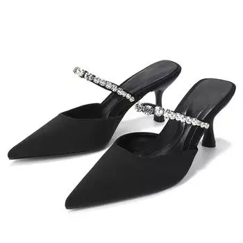 Роскошные туфли со стразами, женские шелковые мюли, тапочки, женские туфли на высоком каблуке, босоножки на танкетке, женские босоножки для вечеринок и свадьбы, женские 5 чёрный
