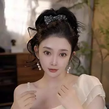 Luxury Rhinestone Bow Feather Hair Clip For Women S Hair Dress Elegant And Fashionable Hair Accessories 1pair