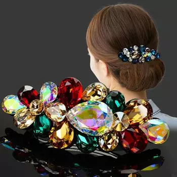 Luxury Rhinestones Faux Spring Clip Women Elegant Crystal Leaf Flower Hairpins for Bridal Wedding Headdress Accessories
