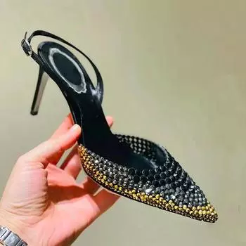 Luxury Rhinestones Gradient Slingbacks Women Pumps Fashion Bling Crystal Banquet Stiletto High Heels Fashion Party Prom Shoes 35