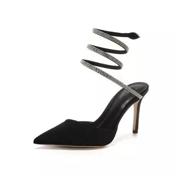 Luxury Rhinestones Snake Wrapped Satin Women Pumps Sexy Ankle Strap Pointed toe Stiletto High heels Socialite Banquet Shoes 35