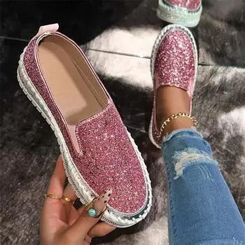 Luxury Rhinestones Women s Loafers Shoes Pink Platform Casual Women Shoes Stylish Designer Woman Slip-on Shoes Big Size 35-44 35