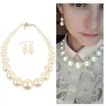 Luxury Round Big Simulated Pearl Necklace Earring Jewelry Sets for Women Statement Choker New Fashion Accessories Creative Gifts E