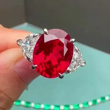 Luxury S925 Silver Pigeon Blood Love Ring, High-end Boutique Jewelry Wholesale Ladies Ring No. 6