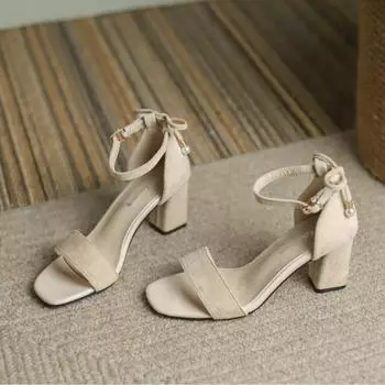 Luxury Sandals Women Designers Pearl Bow High Heel Sandals Women s 2024 Summer Round Toe Open Toe Women s Shoes High Heels 34 чёрный