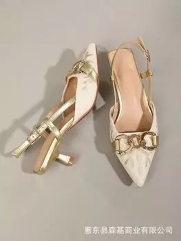 Luxury Sandals Women Fashion European American Style Shallow Mouth High Heels Women 2025 Summer New Pointed Stiletto Sandals 36 золотой