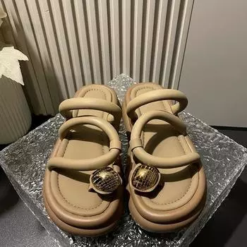 Luxury Set of Slippers Women s Sandals Summer Wear 2024 New Fashion Thick Bottom Bread Beach Medium with Skirt French Slippers 35