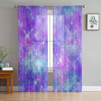 Luxury Sheer Curtains Mermaid Shell Galaxy Dream Kitchen Bedroom Living Room Tulle Curtains Study French Window Chiffon Curtains 135W x 114H(cm)