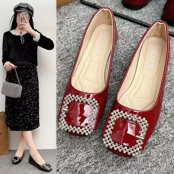 Luxury Shoes Women 2024 Autumn Casual Fashion Square Toe Women s Flat Shoes Comfortable Shallow Mouth Female Single Shoes 35 абрикосовый