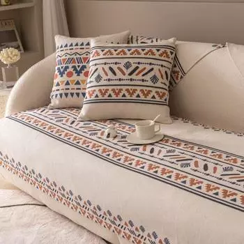 Luxury Sofa Covers Living Room Non-Slip Armrest Backrest Sofa Cushion Universal Linen Ethnic Style Sofa Cushion Slipcover 70X70