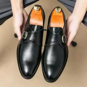 Luxury Soft Wood Heel Men s Fashion Business Leather Shoes Formal Dress Shoes Casual Derby Shoes Career Oxford Italy Style Shoes 38 чёрный