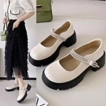 Luxury sparkling crystal buckle Lolita shoes for girls round toe thick sole loafers women s college style sweet Mary Jane shoes 4.5