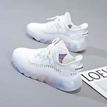 Роскошные весенние и осенние женские новые сетчатые дышащие универсальные повседневные спортивные туфли молодежные студенческие модные кроссовки для бега 36 белый
