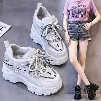 luxury Summer Platform Woman Sneaker Heels for Women Women s Tennis Lace Up Comfortable Casual Sport Shoes Ladies Fashion 2024 34 чёрный