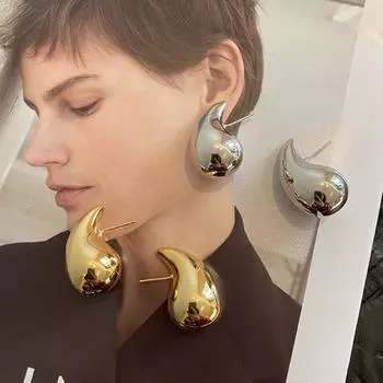 Luxury Water Drop Earrings Glossy Ear Clip Fresh Stud Earrings Women серебряный