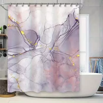 Luxury Watercolor Floral Shower Curtain Gold Foil Pink White Purple Modern Bath Decor for Home Hotel Spa Customizable Size 60x72 90x180cm