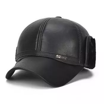 Luxury Winter Elderly Men Faux Leather Bomber Trapper Ear Warm Outdoor Cap Hat