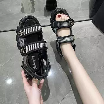 Luxury Woman Sandals Ladies Elegant Medium Heel Women s Shoes Flats Summer Platform Sandals Women 2024 New Designer Shoes Girls 35 чёрный