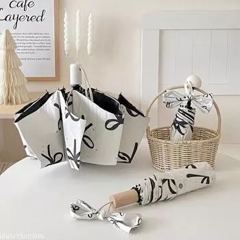 Роскошный женский складной новый зонт от солнца с бантом в стиле INS из винила с защитой от солнца и ультрафиолета, портативный компактный изысканный для дождя и солнца