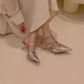 Luxury Women s Sandals Elegant Pointed Toe Thin High Heel Baotou Ankle Buckle Strap Slingback Party Wedding Shoe Sandalias 35 чёрный