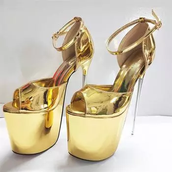Luxury Women Sandals 22cm Super Metal High Heels Summer Shoes Platform Sexy Heeled Flip Flops Dance Stripper Fetish Shoes Ladies 34 чёрный
