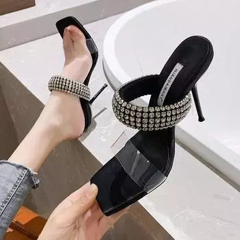 Роскошные женские пикантные тапочки на высоком каблуке, брендовая обувь с кристаллами Fad, туфли-лодочки, новые модельные шлепанцы на весну и лето, сандалии, женские шлепанцы 39