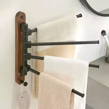 Luxury Wood 3/4/5 Swivel Towel Bars Hanger Bathrobe Towel Rack Holder Wall Mounted Rotatable Bathroom Accessories