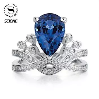 LUXY MOON 2020 модное кольцо с короной из белого сапфира, кольцо принцессы для помолвки невесты, свадебные украшения, подарок Number 6 синий