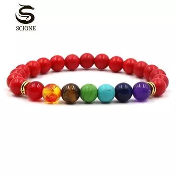 LUXY MOON 8 мм Черный Лавовый Тигровый Глаз Камень Красочная Чакра Йога Стрейч Мужской и Женский Браслет