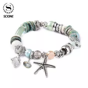 LUXY MOON Богемный маленький женский браслет из свежего натурального камня с кристаллами, браслет из ракушки морской звезды