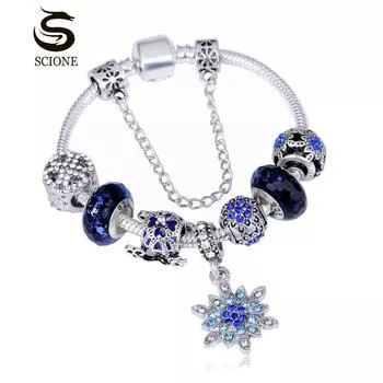 LUXY MOON Браслет Рождественская звезда Снежинка Кулон Тыква Автомобиль Браслет из бисера Стеклянные бусины 16cm синий