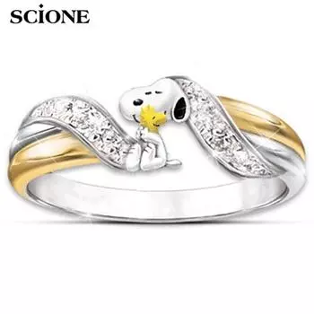 LUXY MOON Европейско-Американское милое кольцо с изображением щенка, позолоченное двухцветное женское кольцо 6