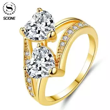 LUXY MOON модные женские туфли синий циркон двойное сердце любовь кольца свадебный декор двойное сердце циркон кольцо 6 золотой