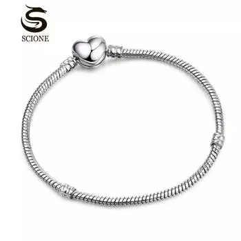 LUXY MOON Модный браслет «сделай сам» с цепочкой из змеиной кости длиной 3 мм из чистой меди с серебряным покрытием Love Base Chain 17cm серебряный