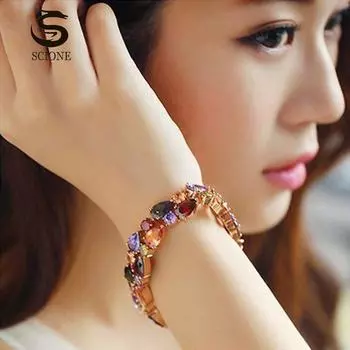 LUXY MOON Модный цветной браслет Мона Лиза Циркон Красочный ювелирный браслет 15cm розовый