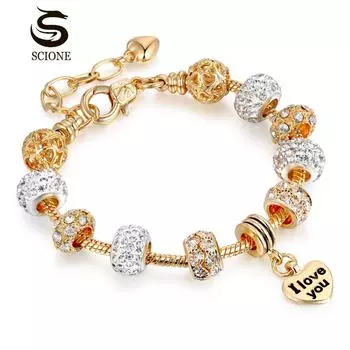 LUXY MOON Модный женский браслет из сплава с большим отверстием, браслет из бисера KC, золото 18-21cm золотой