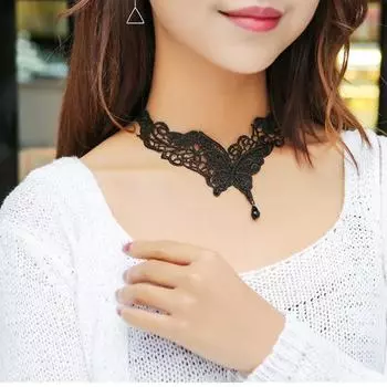 LUXY MOON Новое женское модное кружевное ожерелье с бабочкой, короткое корейское простое ожерелье чёрный