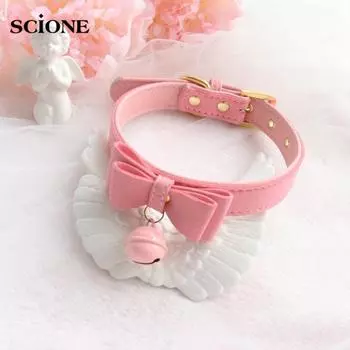 LUXY MOON, сексуальная заклепка ручной работы, альтернативный металлический воротник из искусственной кожи, колокольчик, колье, костюм, ожерелье для бондажа розовый