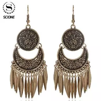 LUXY MOON Винтажные серьги с гравировкой в этническом стиле, серьги с кисточками и каплями воды золотой