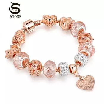 LUXY MOON Женская мода DIY цинковый сплав большое отверстие браслет из бисера браслет-цепочка 17cm розового золота