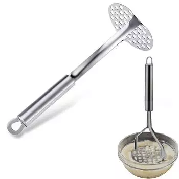 LUYING Овощной Картофель Нержавеющая сталь Вареный Батат Картофель Картофель Коммерческое использование Толкушка, Толкушка, Толкушка, Сталь, Яйца, Картофель, Салат, Толкушка, (Серебряный)